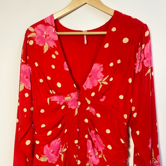 Free People Date Night Floral Polka Dot Mini Dress in Strawberry - Picture 3 of 7